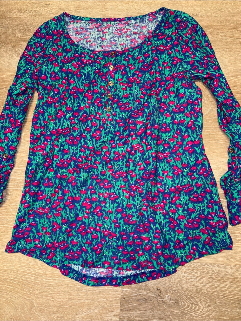 Lilly Pulitzer VINTAGE Porter Floral Cotton Henley top size large EUC